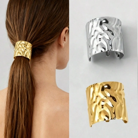 Minimalist Metal Ponytail Hook Hair Cuff Irregular Hammered Texture C Shaped Open Hair Clip For Women Daily Styling