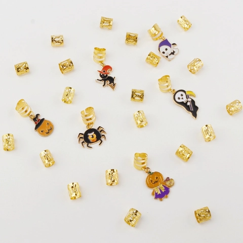 Halloween Legierung Emaille Haarringe Set Kürbis Geist Spinne Katze Reaper Charms Dreadlock Haarschmuck Für Halloween Party