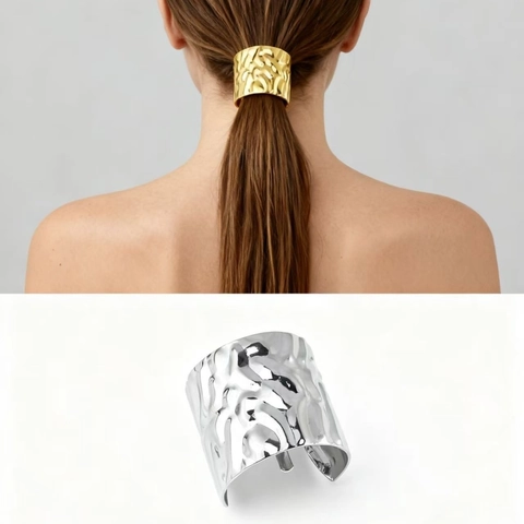Minimalist Metal Ponytail Hook Hair Cuff Irregular Hammered Texture C Shaped Open Hair Clip For Women Daily Styling