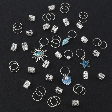Set Accesorios Cabello Rasta Boho Aleación Esmalte Colgantes Concha Estrella De Mar Sol Anillos Trenza Para Mujer