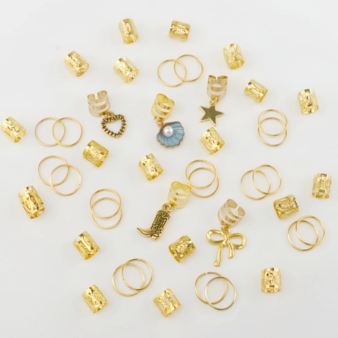 Gold Braid Clips Heart Bow Shell Pendants Dreadlock Rings Metal Hair Cuffs Fashion Braiding Jewelry For Women Girls Accessories