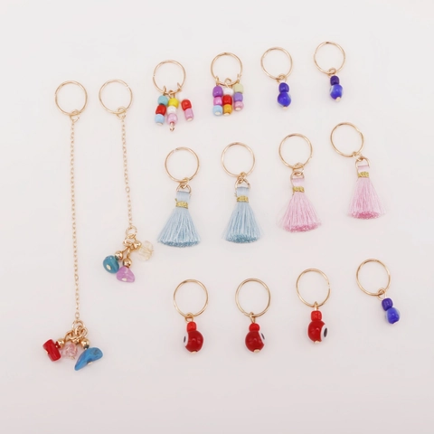 Boho Dreadlock Flechtschmuck Ringe Mit Baumwollquaste Künstliche Perle Muschel Seestern Böser Blick Anhänger Haarschmuck