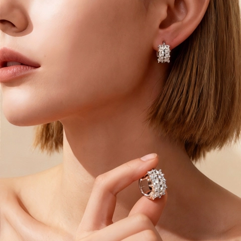 Geometric Rhinestone Hoop Earrings Copper Minimalist Electroplated Luxurious Inlaid Gemstone Style For Women Jewelry Accessories