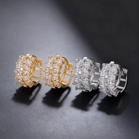 Geometric Rhinestone Hoop Earrings Copper Minimalist Electroplated Luxurious Inlaid Gemstone Style For Women Jewelry Accessories