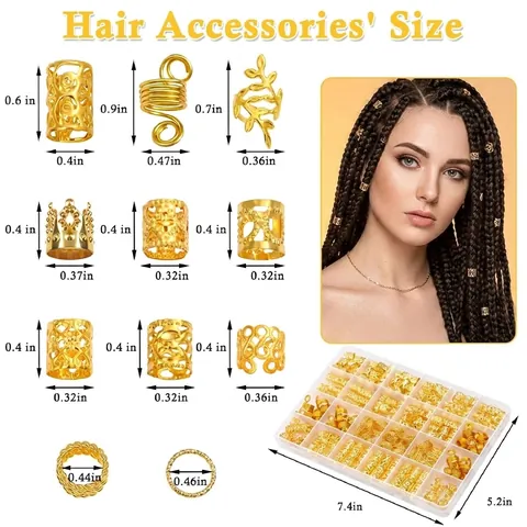 Dreadlock Schmuck Set Gold Silber Vergoldete Legierung Haar Flechtringe Anhänger Zubehör Für Damen Herren Kinder DIY Haarschmuck