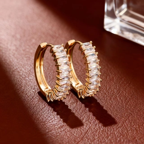 Elegante Kupfer Hoop Ohrringe Für Damen Mit Rechteckigem Zirkonia Minimalistischer Luxus Geometrischer Ohrclip Schmuck