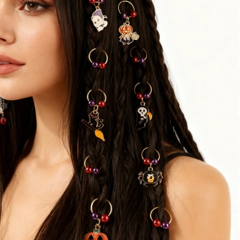 Halloween Dreadlock Zubehör Legierung Emaille Kürbis Geist Totenkopf Haarringe Charms Für Party Damen Mädchen Dekoration