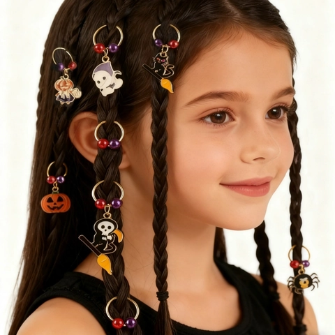 Halloween Dreadlock Zubehör Legierung Emaille Kürbis Geist Totenkopf Haarringe Charms Für Party Damen Mädchen Dekoration