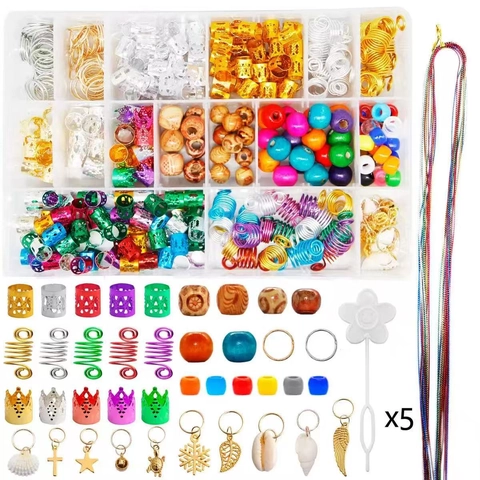 Accessori Dreadlock Bohemian Anelli per Capelli in Metallo in Lega di Ferro Con Perline di Legno E Pendenti a Conchiglia Foglia Stella