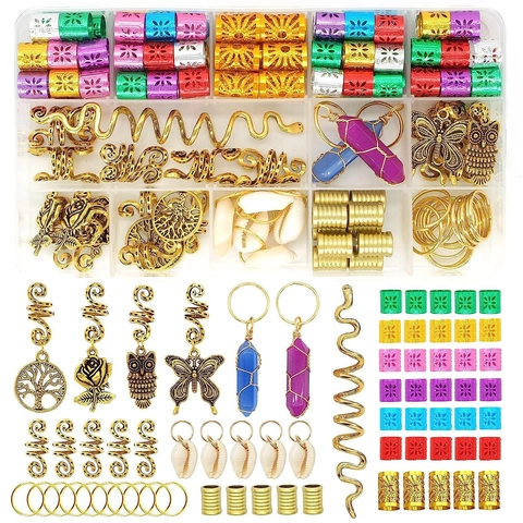 Set di Accessori per Gioielli Dreadlock per Trecce Perline a Tubo per Capelli in Alluminio Oro Ciondolo Albero della Vita in Cristallo di Conchiglia per Gioielli da Donna