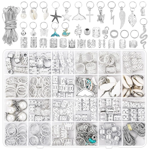 Dreadlock Hair Accessory Alloy Snake Leaf Shell Charms Braid Cuffs Rings Faux Artificial Pearl Hair Jewelry Women Boho Style Party Decor