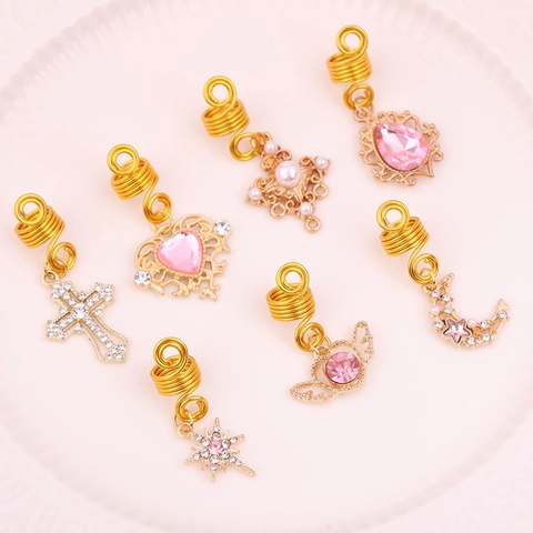 Gold Braid Jewelry Accessories Set Alloy Heart Butterfly Star Crown Dreadlock Rings Hair Jewelry For Women Braiding DIY Decoration