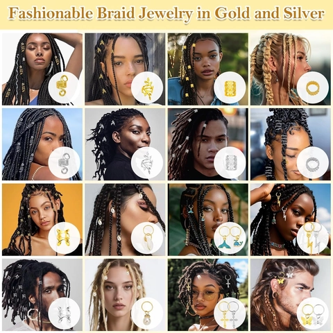 Legierung Flechtschmuck Gold Silber Dreadlock Zubehör Metall Haarringe Anhänger Seestern Muschel Schmetterling Kreuz DIY Styling Zubehör