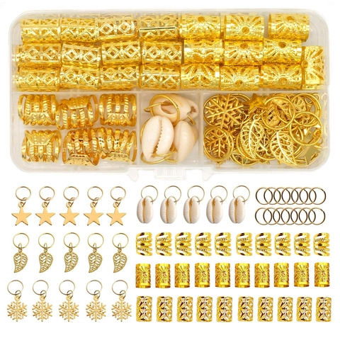 Anneaux de Cheveux Dreadlock en Alliage Bohème Avec Pendentifs Coquillage Or Argent Accessoires de Tresse Métallique pour Femme
