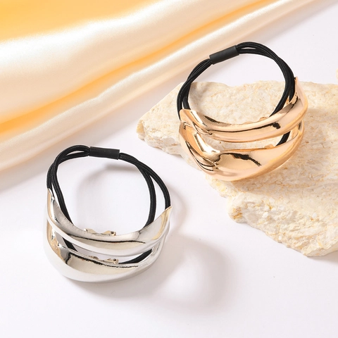 Minimalist Metallic Ponytail Cuff Hair Tie Alloy Geometric Elastic Hair Band Shiny Gold Silver Hair Accessories For Women