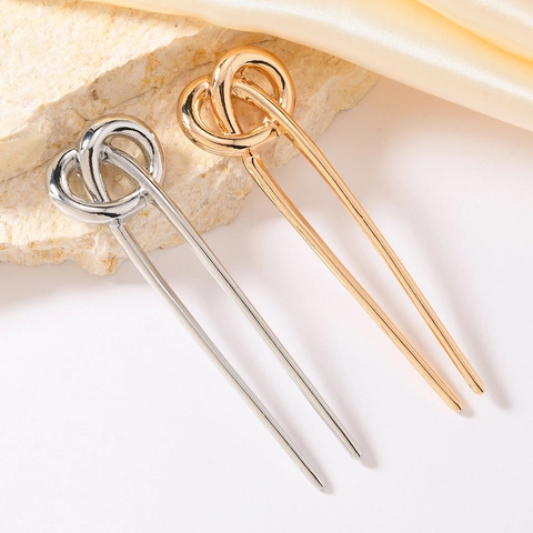 Minimalist Alloy Knot Hair Stick For Women Elegant U-Shaped Hairpin Electroplated Metallic Bun Holder Styling Hair Accessories