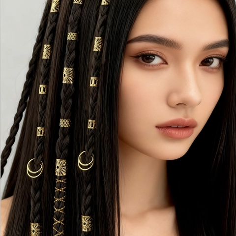 Retro Zinc Alloy Dreadlock Hair Rings Braiding Accessories Bohemian Hollow Out Filigree Hair Jewelry For Women Girls