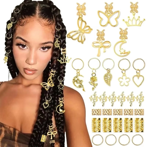 Zinklegierung Schmetterling Haarflechtringe Mond Stern Herz Blatt Anhänger Metall Zopf Charms Damen Haarschmuck Zubehör