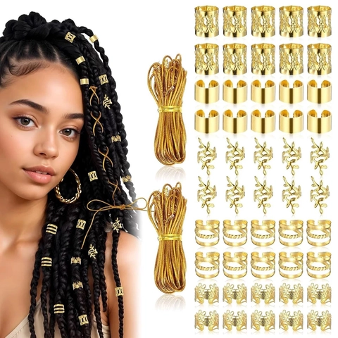 Anneaux de Cheveux Dreadlock Ajourés Or Argent Accessoires de Tressage pour Femmes Boho Poignets de Cheveux en Métal Décoration de Cheveux Tressés