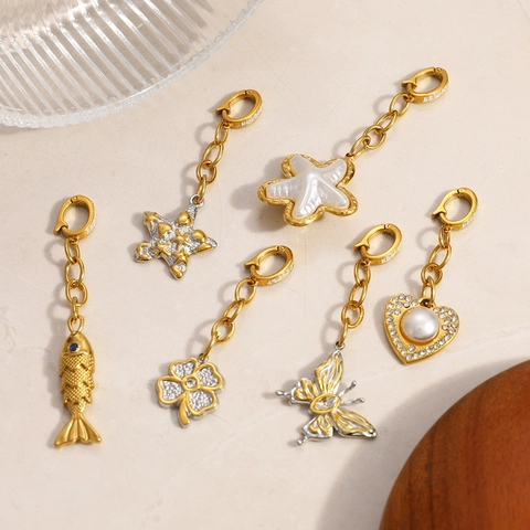Roestvrij Staal Zeester Zeevis Klavertje Vier Vlinder Hart Hanger Bikini Gesp Tweekleurig Goud Zilver Zirconia Strand Sieraden