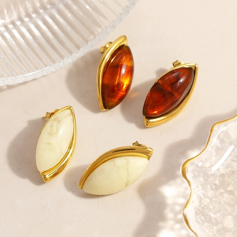 18K Vergoldete Edelstahl Marquise Harz Ohrstecker Vintage Wassertropfen Form Wasserdichter Schmuck Für Damen