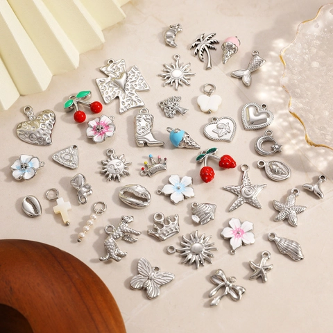DIY Stainless Steel Pendant Accessories For Necklace Bracelet Making Minimalist Enamel Artificial Pearl Bowknot Pendants