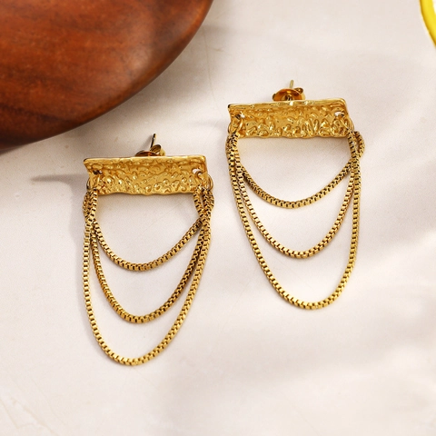Orecchini a Goccia con Nappa in Acciaio Inossidabile Placcato Oro 18K Texture Martellata Orecchini Geometrici Impermeabili