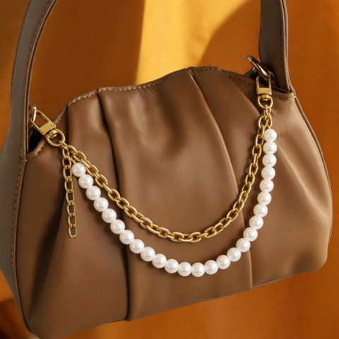 Catena per Borsa in Acciaio Inossidabile con Perle Artificiali Cuore Decorazione Placcato Oro 18K Strass Accessori per Borse Donna Gioielli