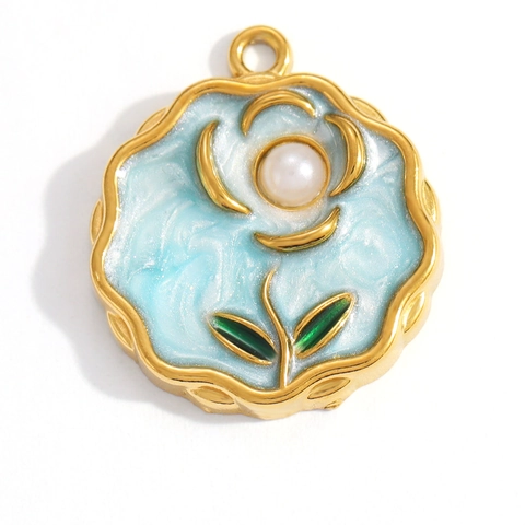 Colgante de Joyería DIY de Acero Inoxidable Esmalte de Goteo de Aceite Flor Océano Pez Mariposa Dije Para Collar Pulsera