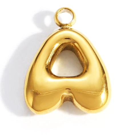Ciondolo con Lettera Alfabeto Bubble 3D in Acciaio Inossidabile Placcato Oro 18K Charm Iniziale per Creazione Gioielli Fai-da-te