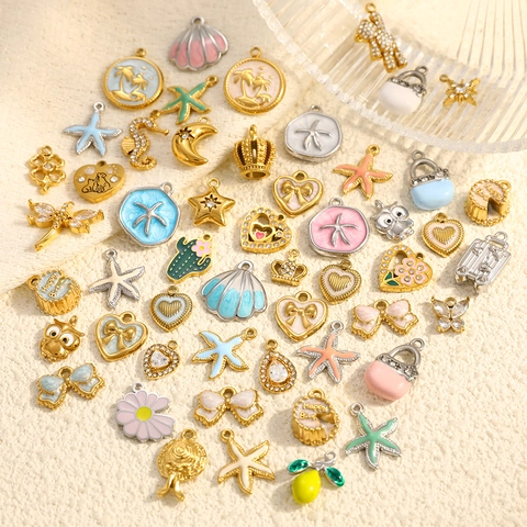 Stainless Steel Ocean Series Starfish Seahorse Enamel Pendants For DIY Jewelry Making Waterproof Hypoallergenic Charms Accessories