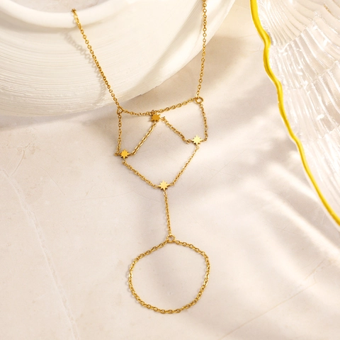 Roestvrij Stalen Ster Strass Ring Armband Goud Vergulde Vinger Ring Link Hand Ketting Voor Vrouwen Minimalistische Sieraden
