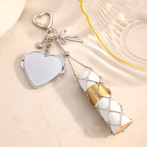 Stainless Steel Heart Star Bag Charm With Mirror Bow Pendant Minimalist Metal Mesh Keychain For Women Valentine Gift