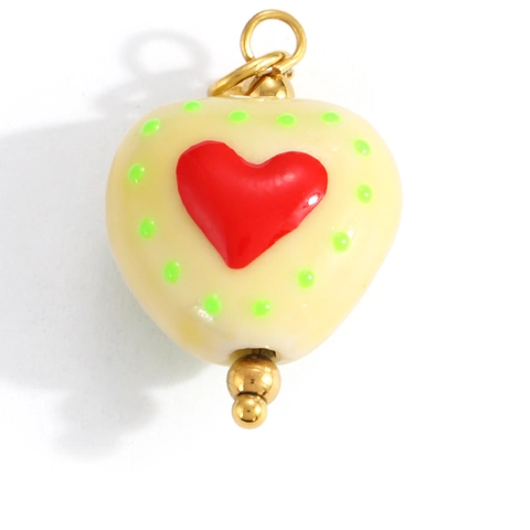 Hand-painted Ceramic Heart Flower Star Shape Stainless Steel Pendant DIY Jewelry Accessory Colorful Cartoon Charms