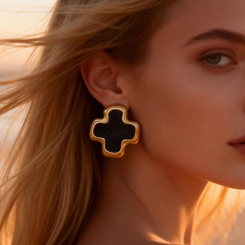 Orecchini a Bottone a Croce in Acciaio Inossidabile Placcato Oro 18K per Donna Orecchini Smaltati Geometrici Retro Gioielli
