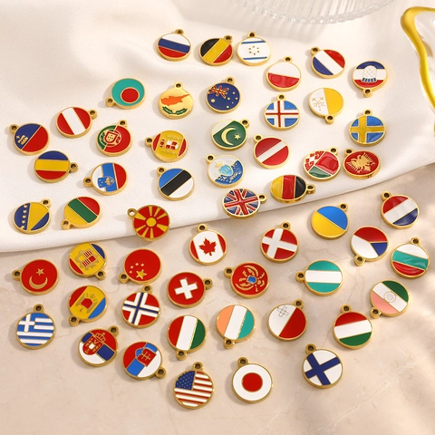 Ronde Roestvrijstalen Nationale Vlag Emaille Hanger Waterdicht Verguld DIY Sieraden Maken Bedels Voor Ketting Armband