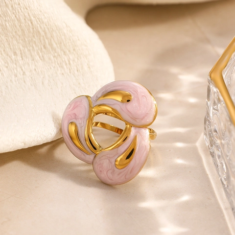 Stainless Steel Enamel Abstract Vortex Earrings Ring 18K Gold Plated Waterproof Water Drop Jewelry Set For Women Daily Party