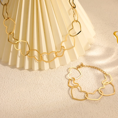 Stainless Steel 18K Gold Plated Heart Link Bracelet Necklace For Women Waterproof Hypoallergenic Geometric Fashion Jewelry Gift
