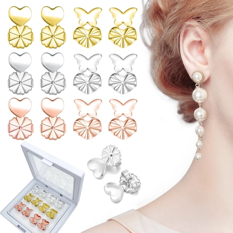 Elevadores de Pendientes de Cobre Ajustables para Soporte de Pendientes Pesados Hipoalergénicos Corazón Mariposa Cierres Mágicos para Pendientes Mujer Joyería