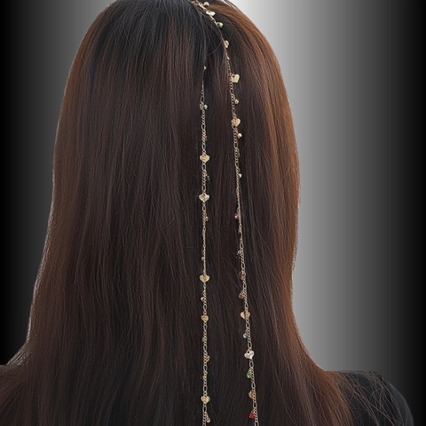 Chaîne à Cheveux Gland Coeur Strass Accessoire de Tressage Pince en Alliage Coiffe Or Douce Femme Accessoires de Cheveux Mode