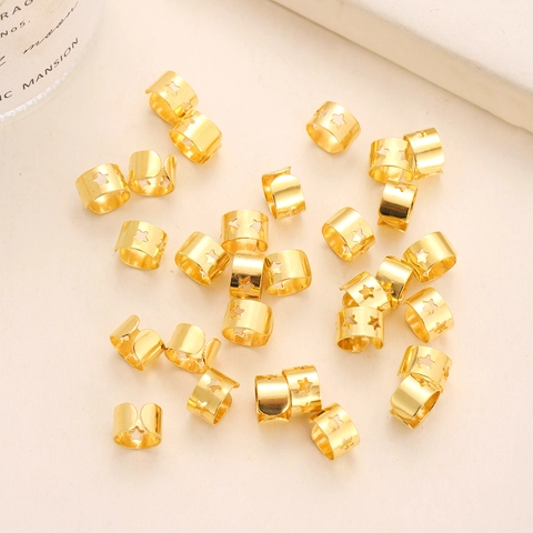 Gouden Holle Ster Metalen Vlecht Ringen Haarclips Vlecht Cuffs Dreadlock Accessoires Voor DIY Vlechten Haarsieraden Vrouwen Unisex