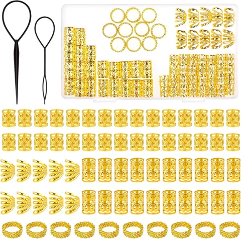 Juego de Accesorios para Trenzas Dreadlock de Aleación de Metal Anillos Calados Oro Plata Clips en Espiral Colgantes Mariposa Kit DIY