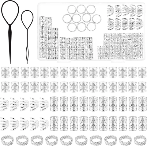 Juego de Accesorios para Trenzas Dreadlock de Aleación de Metal Anillos Calados Oro Plata Clips en Espiral Colgantes Mariposa Kit DIY