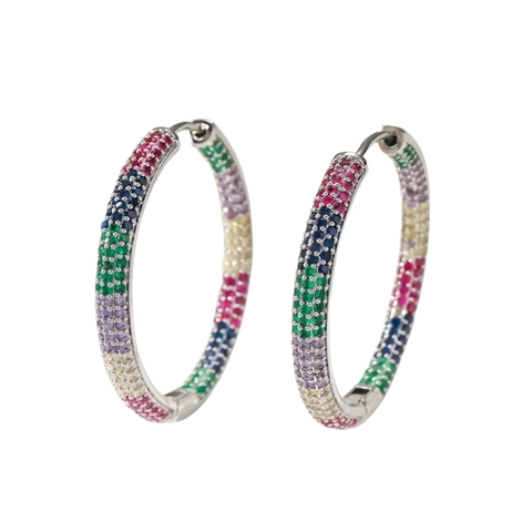 Trendige Mehrfarbige Zirkonia Eingelegte Creolen Für Damen Personalisierte Kupfer Gold Silber Beschichtete Regenbogen Kreis Schmuck Ohrringe
