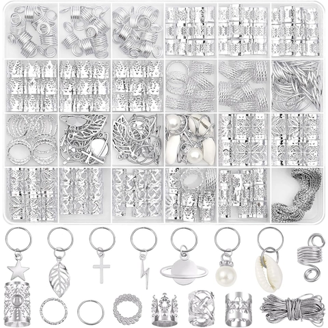 Accessoires de Bijoux de Cheveux Dreadlocks pour Femmes Hommes Anneaux en Métal Or Argent Charmes Tresses Perles Clips Décoration