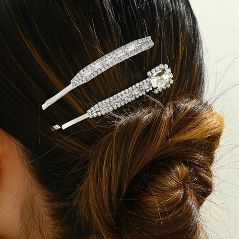 Elegant Sparkling Rhinestone Hair Clip For Women Alloy Linear Square Bobby Pin Shiny Fashion Headwear Accessory