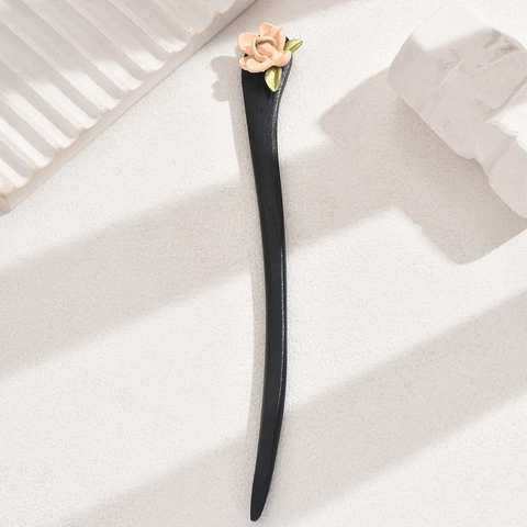 Vintage Ebenholz Blume Haarstab Für Damen Chinesischer Stil Floral Haarnadel Retro Eleganter Haarstyling Schmuck