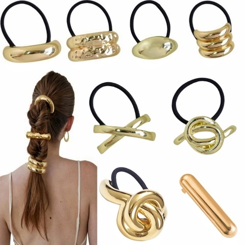 Elastico per Capelli Geometrico in Lega Minimalista Donna Vintage Oro Argento Martellato Nodo Corda per Capelli Accessori