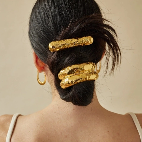 Elastico per Capelli Geometrico in Lega Minimalista Donna Vintage Oro Argento Martellato Nodo Corda per Capelli Accessori