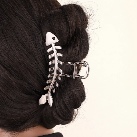Pinza Para El Pelo De Metal Con Forma De Espina De Pescado Para Mujer Elegante Pinza De Aleación Con Ojo De Diamante Dorado Plata